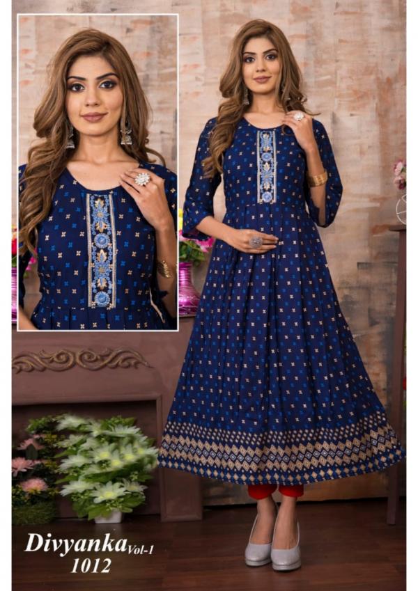 Divyanka 1 Rayon Fancy Long Anarkali Kurti Collection